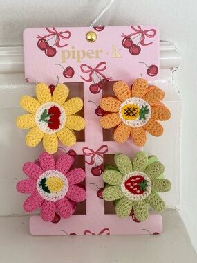 PIPER K Crocheted Fruit Flower Claw Clips Cherry, Lemon, Strawberry, Pineapple